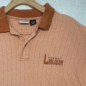 Vintage Mens Large Orange Stripe Texas Longhorns Polo Shirt Edge Cotton